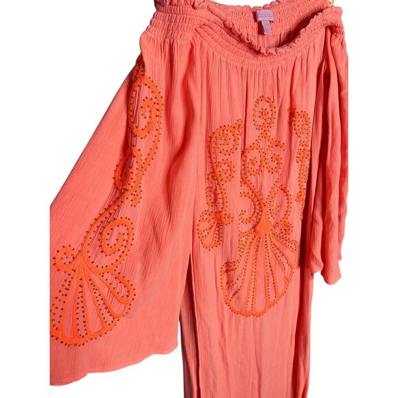 Lilly Pulitzer Nita Maxi Dress Off The Shoulder Guava Melon Beaded Size Small - Picture 10 of 11